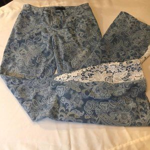 🔥ON HOLD🔥 ERIE Light Blue Paisley Flare Jeans with White Lace Accent 28 Wa…